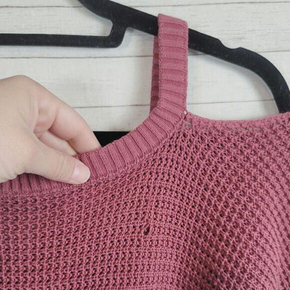 FREE PEOPLE MOONSHINE WAFFLE KNIT COLD SHOULDER SWEATER IN MAUVE, SZ SMALL - Picture 7 of 14